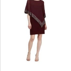 Metallic-Trim Capelet Sheath Dress